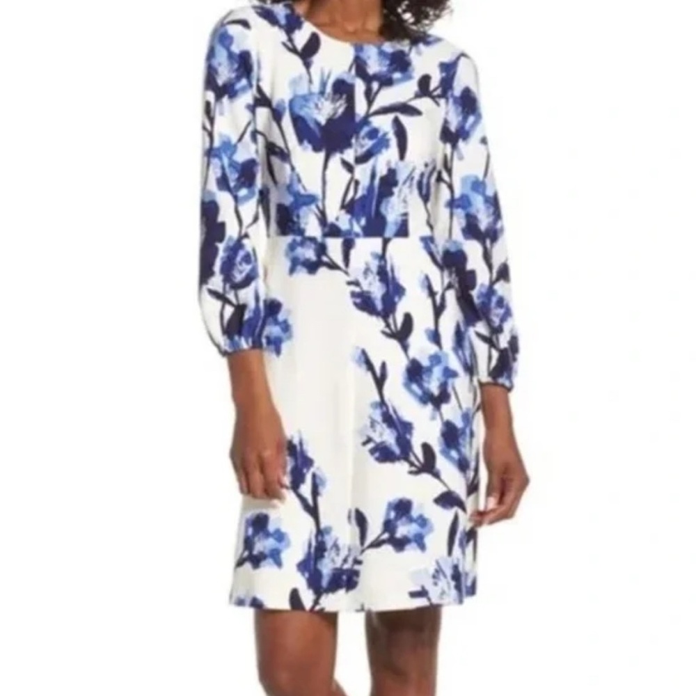 Eliza J Blue Floral Long Sleeve Dress
